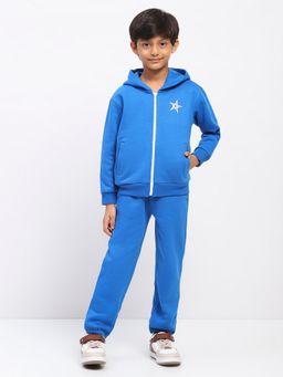Spunkies - Boys Fleece Blue Solid Hoodie and Joggers Co-Ord