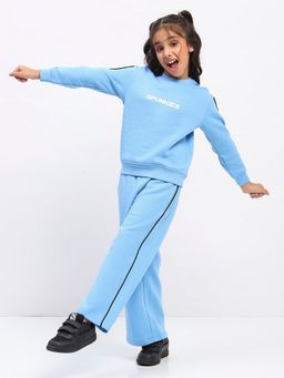 Spunkies - Girls Fleece Blue Solid Co-Ord Set