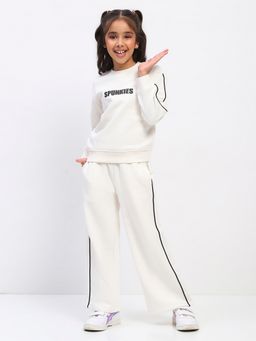 Spunkies - Girls Fleece White Solid Co-Ord Set
