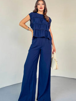 Trenbee - Women Blue Sleeveless Co-Ord Set