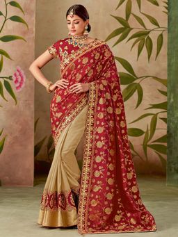 Odette - Red Weaved Silk Designer Saree with Unstitched Blouse