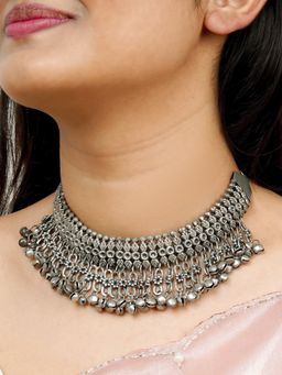 Teejh - Arasa Silver Oxidised Ghungroo Necklace