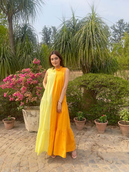 Urth Label - Sunflower Yellow and Orange Colorblock Maxi Dress