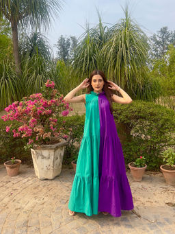 Urth Label - Iris Purple and Green Colorblock Maxi Dress