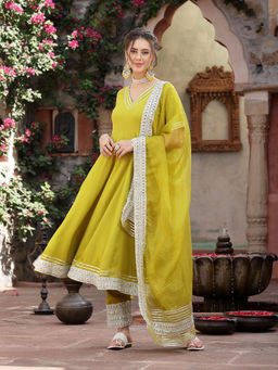 Stylum - Womens Solid Rayon Anarkali Kurta with Pants Dupatta (Set of 3)