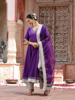 Stylum - Womens Solid Rayon Anarkali Kurta Pants & Dupatta (Set of 3)