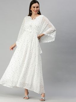 SHOWOFF - Women Polka Dots White Kaftan Dress