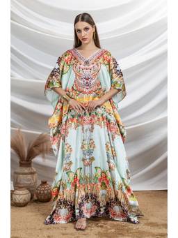 LABEL AARNA - Green Aurora Royal Soft Satin Kaftan Dress
