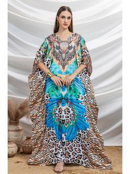 LABEL AARNA - Blue Mystic Azure Soft Satin Kaftan Dress