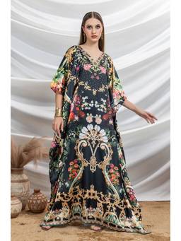 LABEL AARNA - Black Midnight Shadow Soft Satin Kaftan Dress