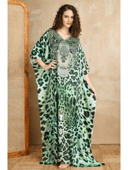 LABEL AARNA - Blue Wild Blue Dynasty Soft Satin Kaftan Dress