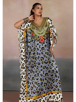 LABEL AARNA - Grey Safari Chic Luxe Soft Satin Kaftan Dress