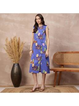 First Resort by Ramola Bachchan - Blue Elephant Motif Wrap Dress