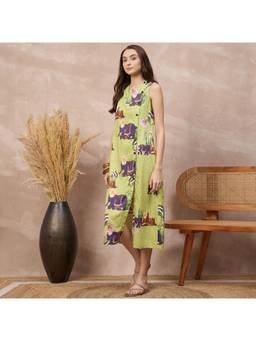 First Resort by Ramola Bachchan - Lime Green Elephant Motif Wrap Dress