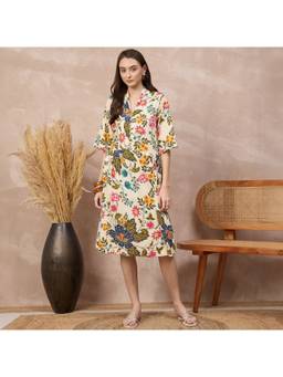 First Resort by Ramola Bachchan - Cream Wild Flora Printed Dress