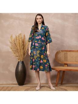 First Resort by Ramola Bachchan - Navy Blue Wild Flora Printed Dress