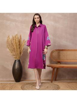 First Resort by Ramola Bachchan - Magenta Butterfly Oasis Printed Dress