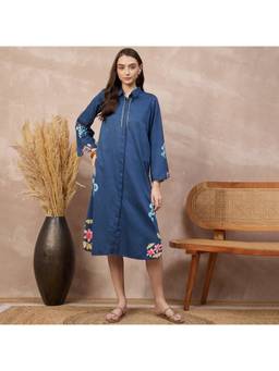 First Resort by Ramola Bachchan - Navy Blue Butterfly Oasis Printed Dress