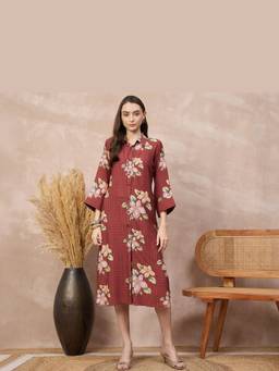 First Resort by Ramola Bachchan - Brown Botanica Shirt Dress