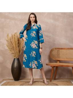 First Resort by Ramola Bachchan - Sky Blue Botanica Shirt Dress