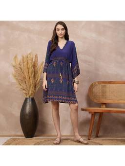 First Resort by Ramola Bachchan - Purple Paisley Trail Printed Dress