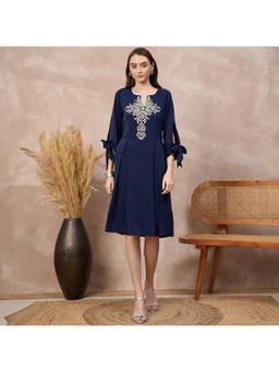 First Resort by Ramola Bachchan - Navy Blue Baroque Embroidered Dress