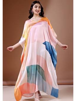LABEL AARNA - Blue Pastel Dreamscape Soft Satin Kaftan Dress