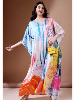 LABEL AARNA - Multicolour Sea Breeze Soft Satin Kaftan Dress