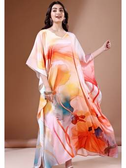 LABEL AARNA - Pink Vibrant Oasis Soft Satin Kaftan Dress