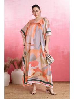 LABEL AARNA - Pink Blush Petals Soft Satin Kaftan Dress