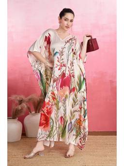 LABEL AARNA - Multicolour Garden Bloom Soft Satin Kaftan Dress