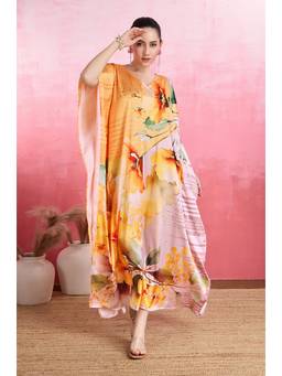 LABEL AARNA - Pink Sunray Glow Soft Satin Kaftan Dress