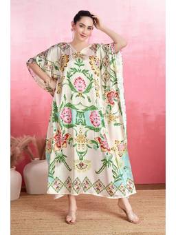LABEL AARNA - Cream Enchanted Charm Soft Satin Kaftan Dress