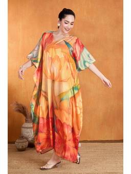 LABEL AARNA - Orange Autumn Spark Soft Satin Kaftan Dress