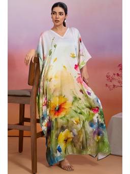 LABEL AARNA - Bright Garland Soft Satin Kaftan Dress