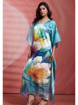 LABEL AARNA - Whisper Flora Soft Satin Kaftan Dress