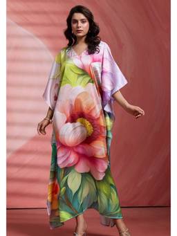 LABEL AARNA - Misty Petals Soft Satin Kaftan Dress