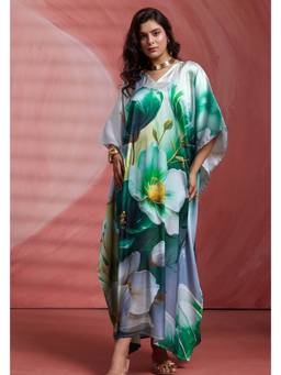 LABEL AARNA - Sage Flow Soft Satin Kaftan Dress