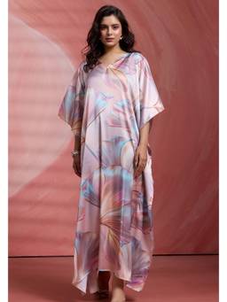 LABEL AARNA - Pink Petals Soft Satin Kaftan Dress