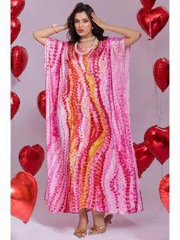 LABEL AARNA - Pink Pop Soft Satin Kaftan Dress