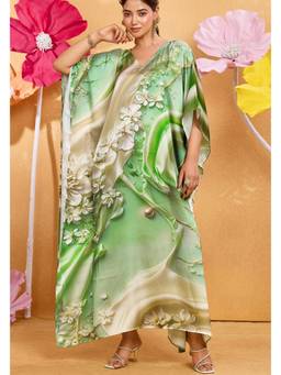 LABEL AARNA - Green Mist Soft Satin Kaftan Dress