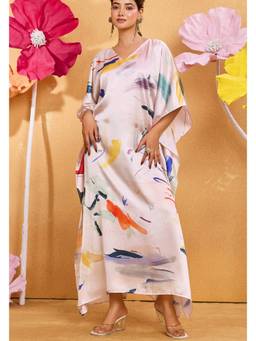 LABEL AARNA - Color Play Soft Satin Kaftan Dress