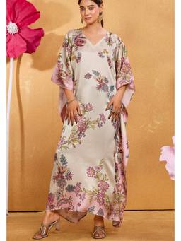 LABEL AARNA - Cream Bare Essence Soft Satin Kaftan Dress
