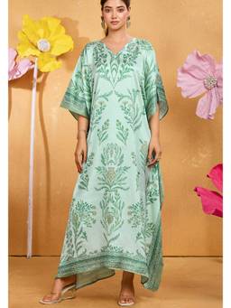 LABEL AARNA - Green Petal Fest Soft Satin Kaftan Dress