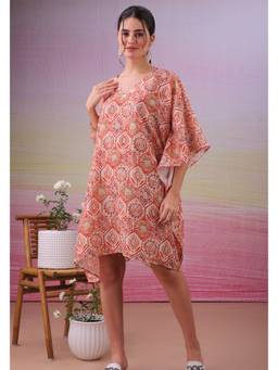 LABEL AARNA - Marigold Haze Muslin Cotton Short Kaftan Dress