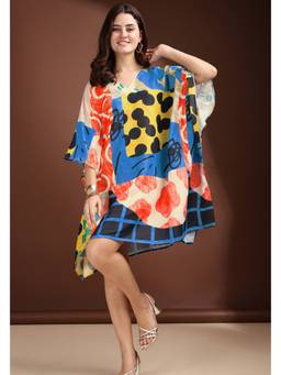 LABEL AARNA - Bluetide Muslin Cotton Short Kaftan Dress