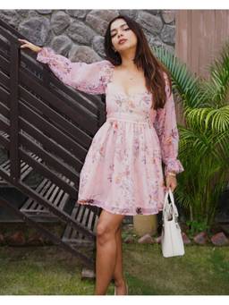 KHAMNA - Pink Shanaya Organza Corset Mini Dress
