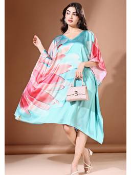 LABEL AARNA - Blue Blossom Soft Satin Short Kaftan Dress