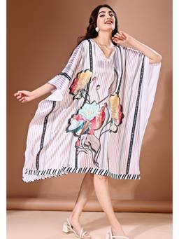 LABEL AARNA - Petal Stripes Soft Satin Short Kaftan Dress