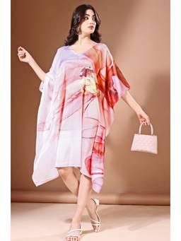 LABEL AARNA - Rose Garden Soft Satin Short Kaftan Dress
